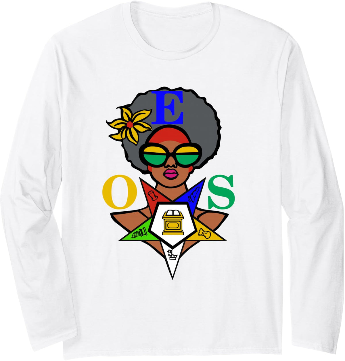 OES Afro Sistar African Black Eastern Star Juneteenth Day Long Sleeve T-Shirt - Adult Unisex White