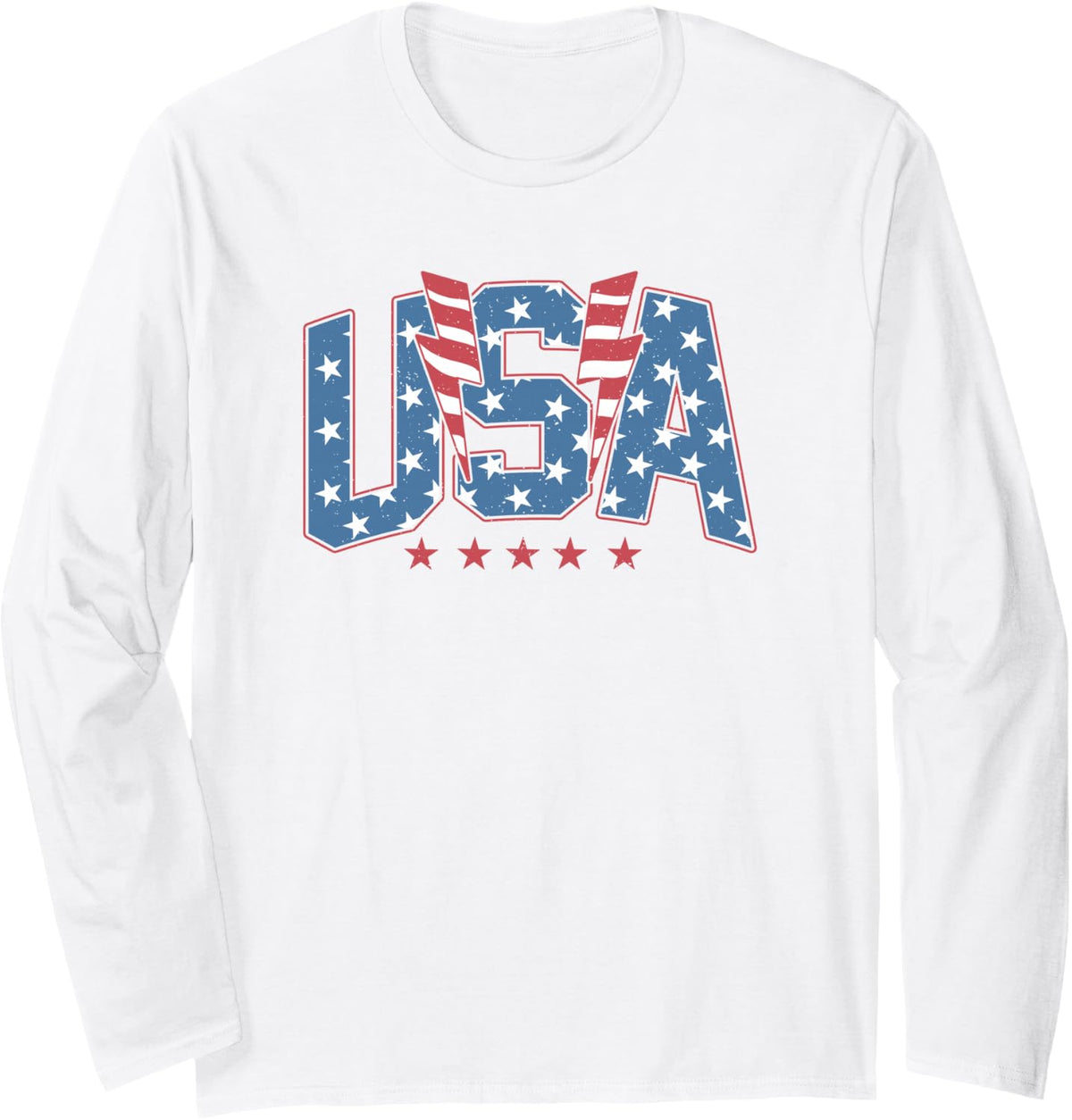USA US Flag Patriotic 4th of July United States of America Long Sleeve T-Shirt - Adult Unisex White