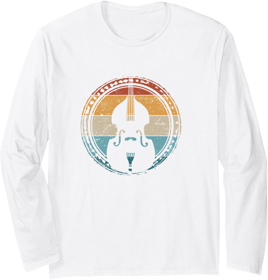 Contrabass Orchestra Upright Bass Retro Double Bass Long Sleeve T-Shirt - Adult Unisex White