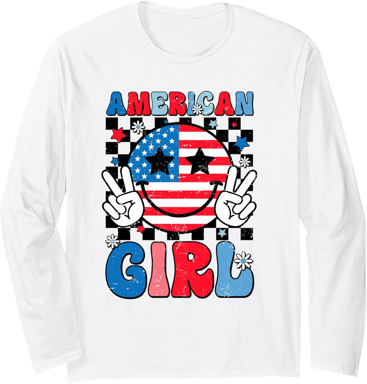 American Girl 4th of July Patriotic Shirts for Teens Girls Long Sleeve T-Shirt - Adult Unisex White
