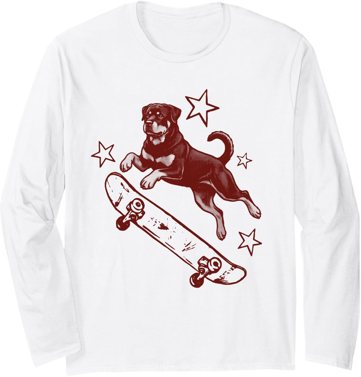 Rottweiler Skateboard 2000s Aesthetic Long Sleeve T-Shirt - Adult Unisex White