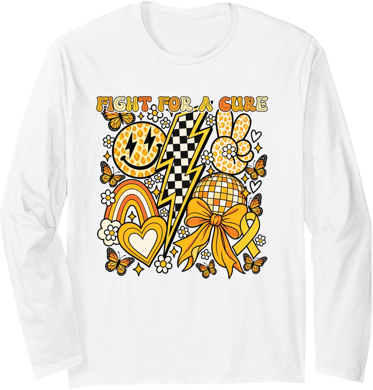 in September We Wear Gold Ribbon Childhood Cancer Awareness Long Sleeve T-Shirt - Adult Unisex White
