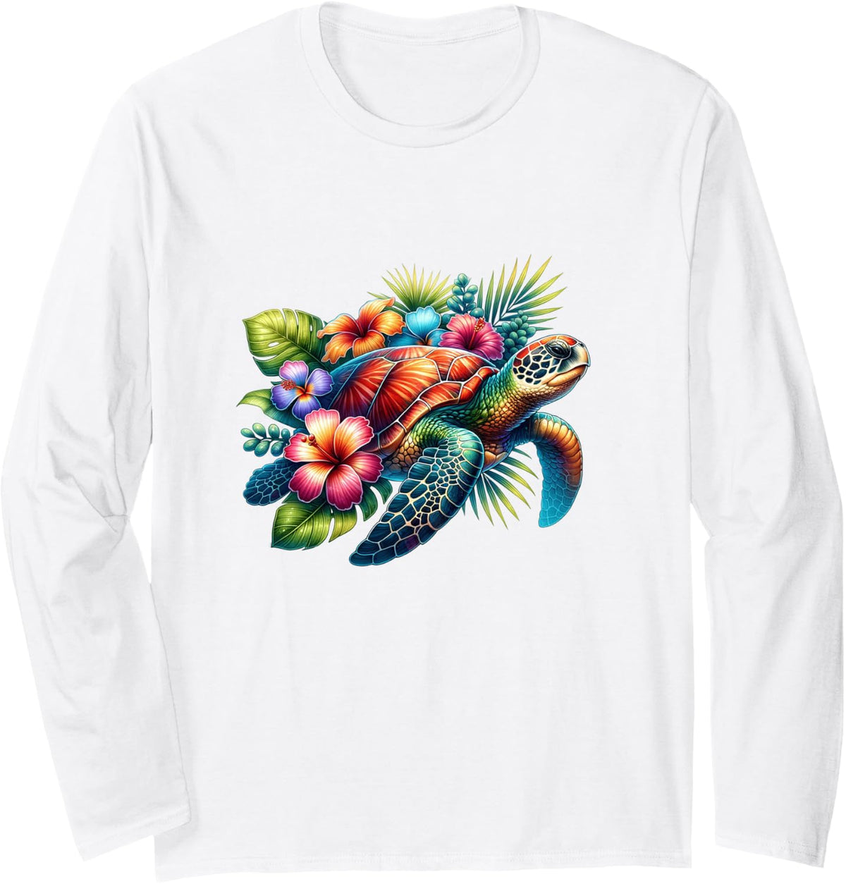 Hawaiian Tie Dye Sea Turtle Cute Hawaii Tee for Men Women Long Sleeve T-Shirt - Adult Unisex White