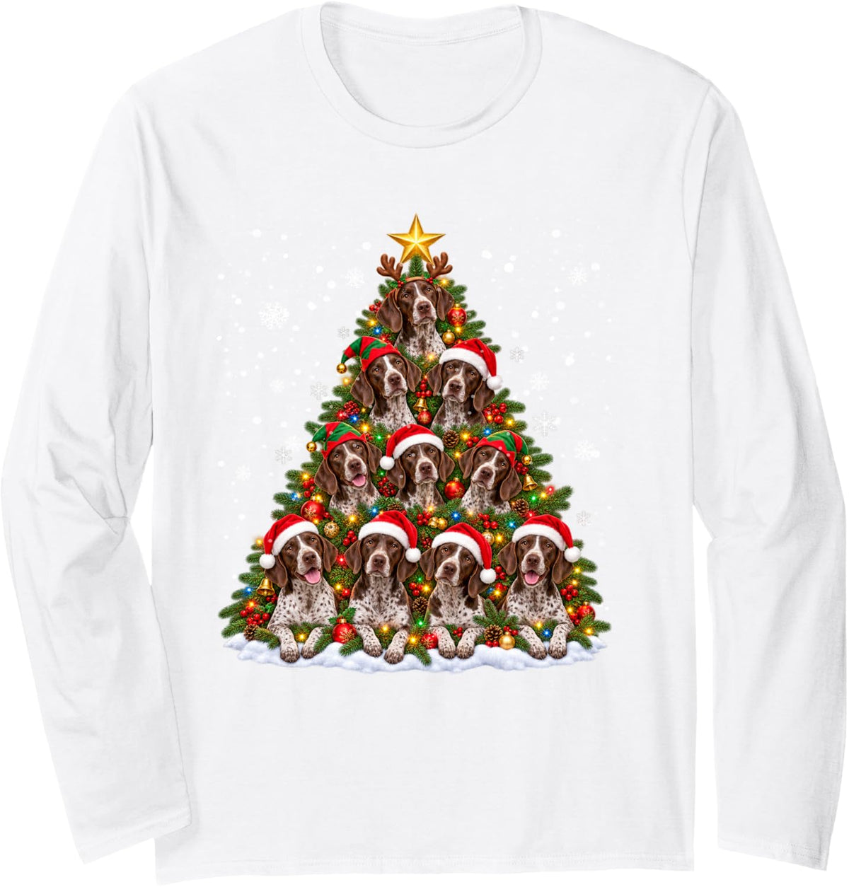 Funny Christmas Tree German Shorthaired Pointer Family Xmas Long Sleeve T-Shirt - Adult Unisex White
