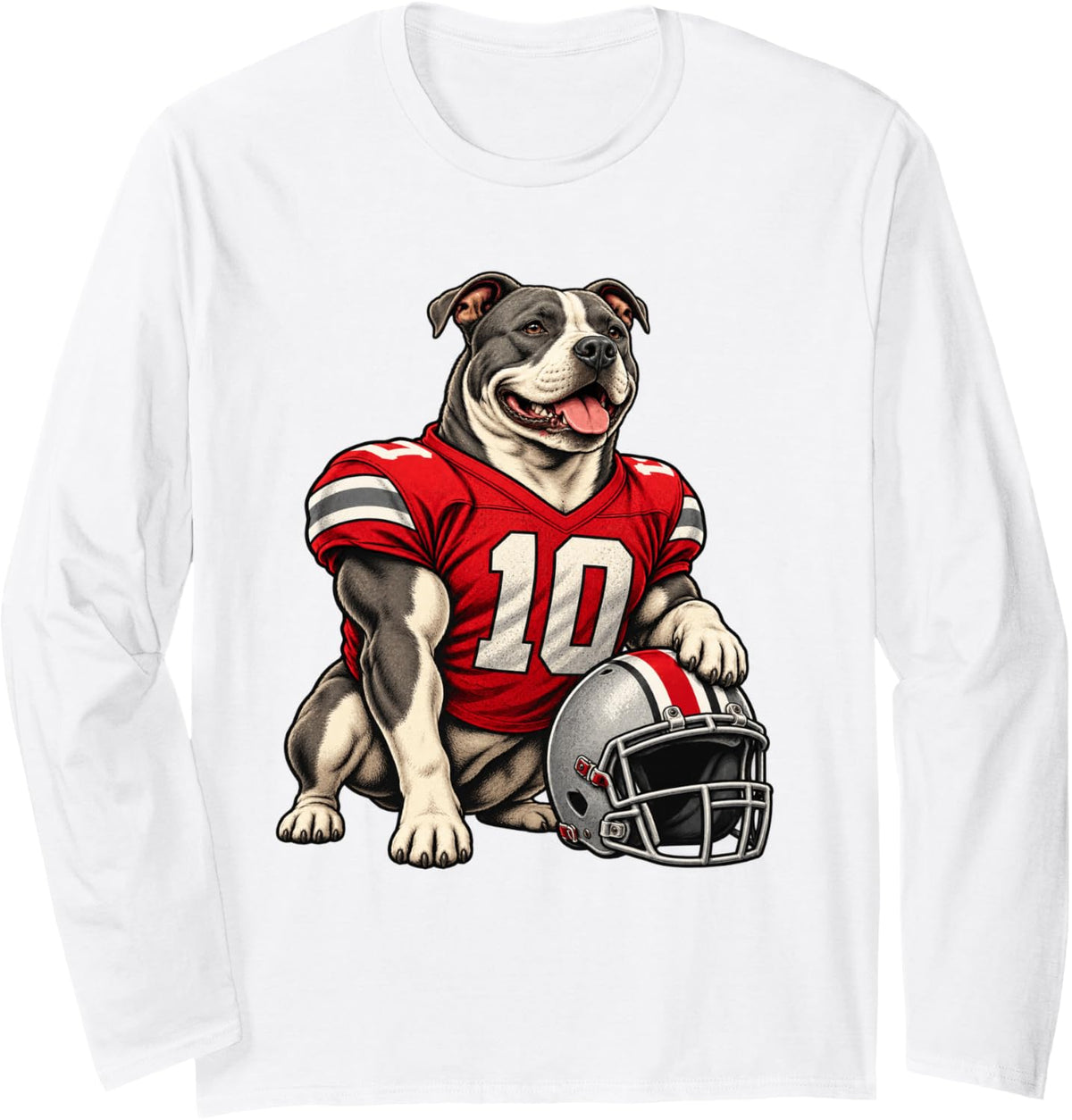 American Pit Bull Terrier Dog Sport USA Football Long Sleeve T-Shirt - Adult Unisex White