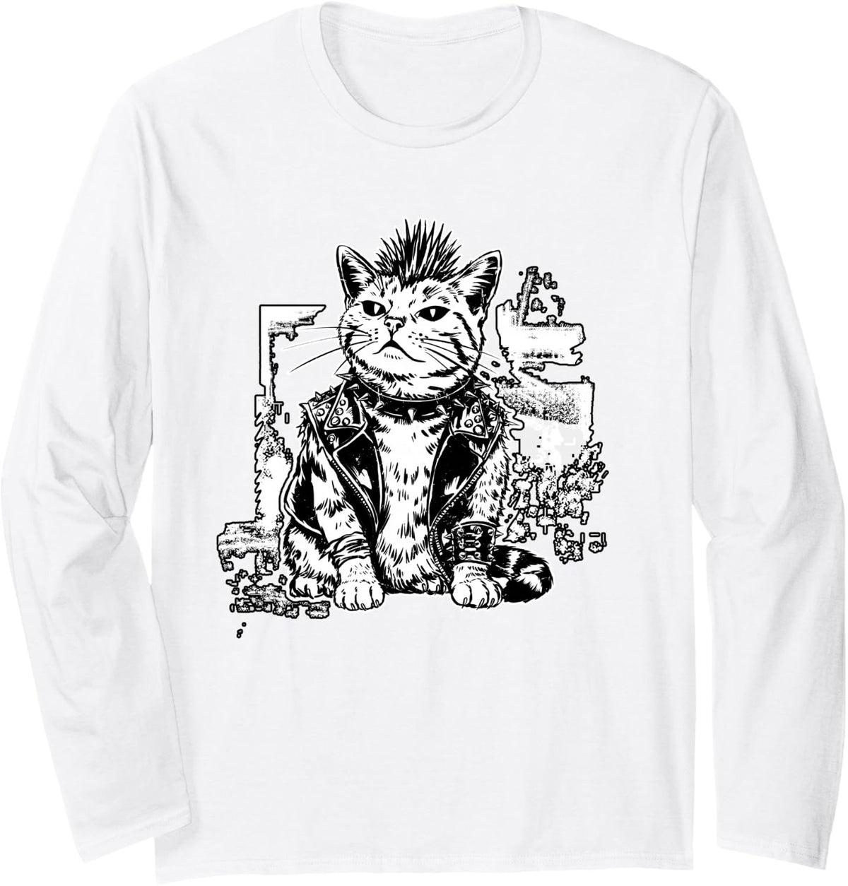 Punk Rock Cat Grunge Y2k Emo Goth Kitten Gothic Music Rocker Long Sleeve T-Shirt - Adult Unisex White