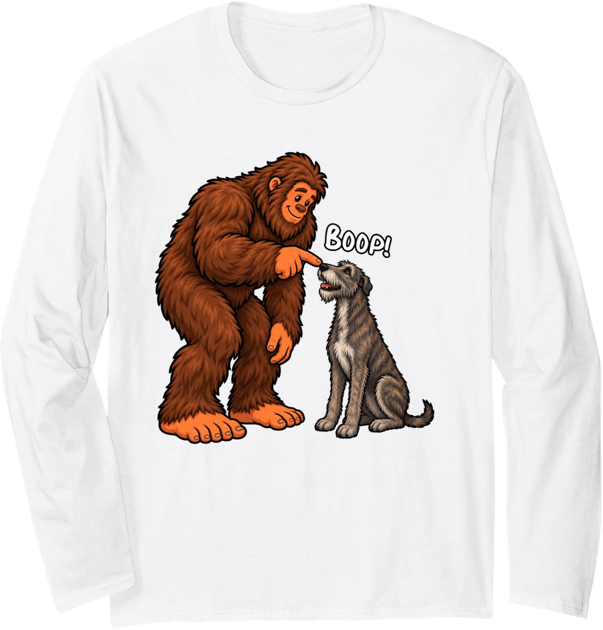 Bigfoot Boop Irish Wolfhound Funny Dog Lover Long Sleeve T-Shirt - Adult Unisex White