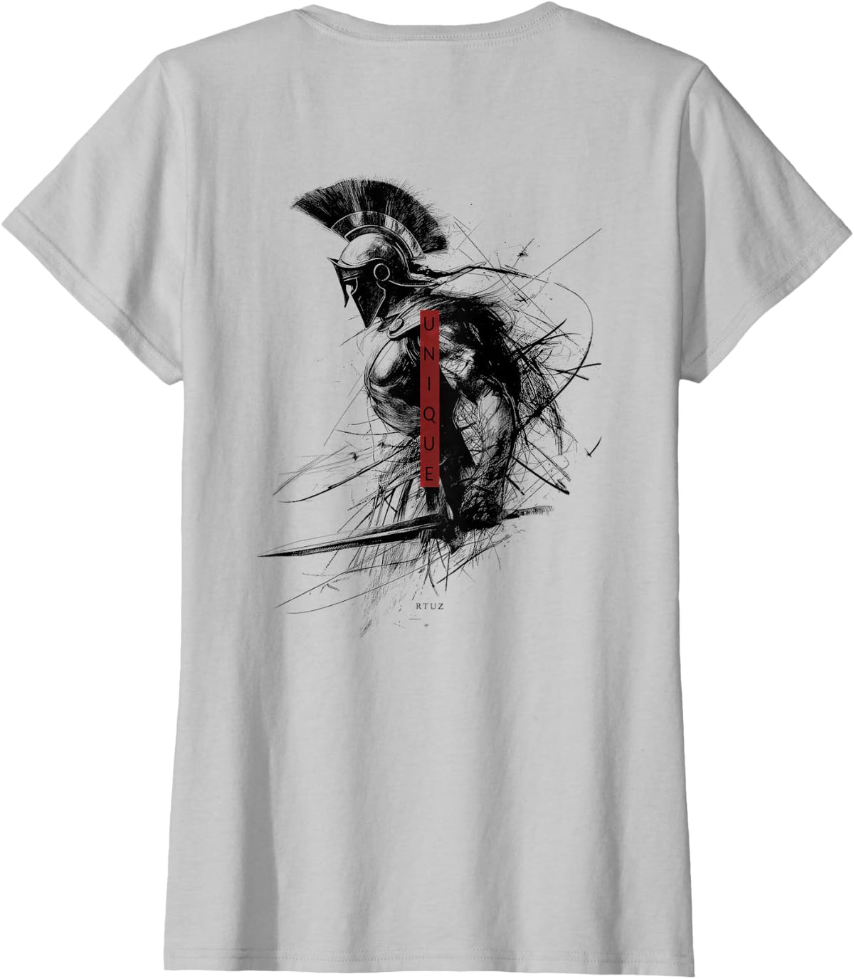 Back Print Spartan Helmet Warrior Y2K Streetwear Women Men T-Shirt - Silver Grey