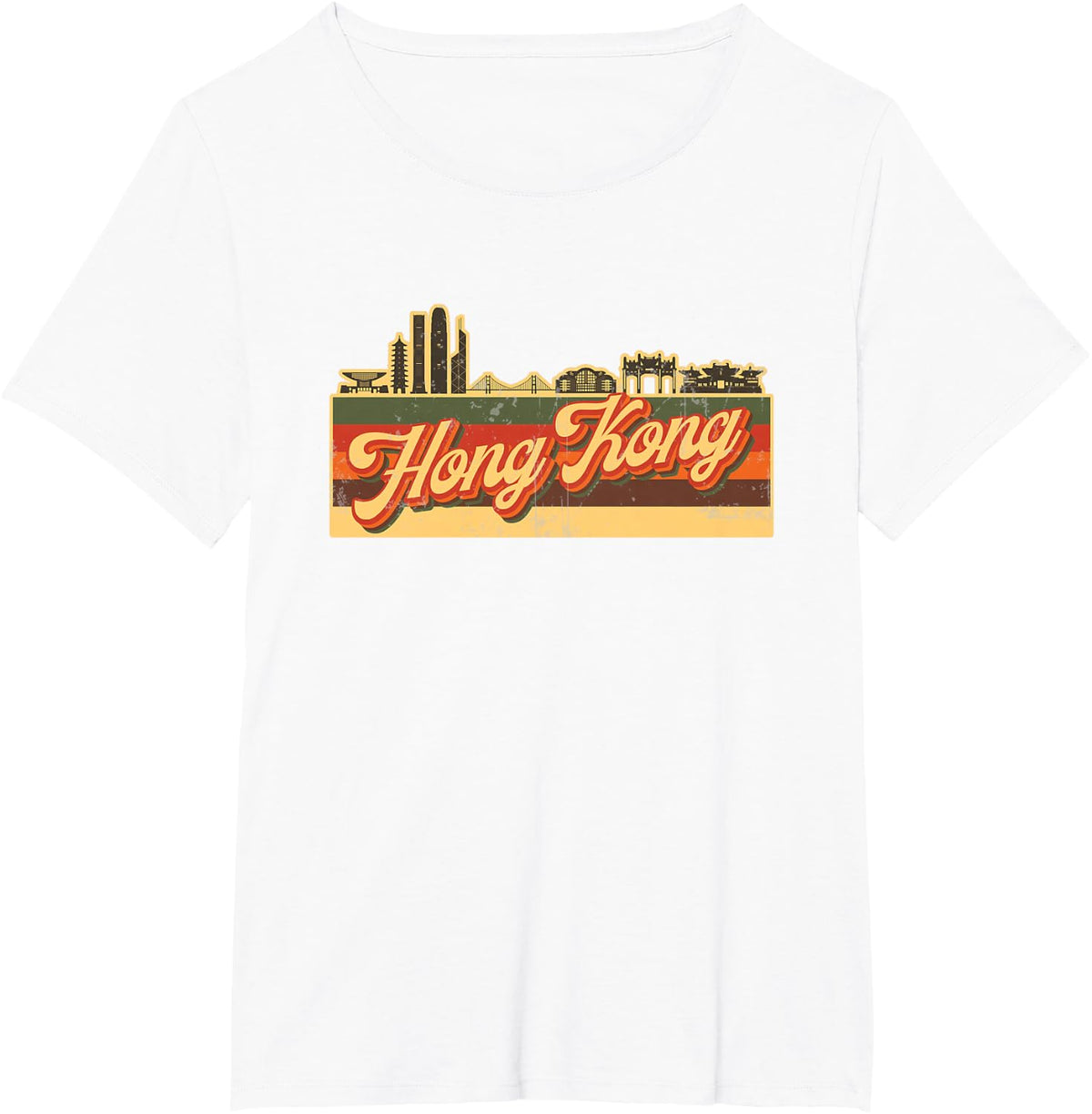 Hong Kong Skyline & Retro Stripes - Cantonese Pride T-Shirt - White