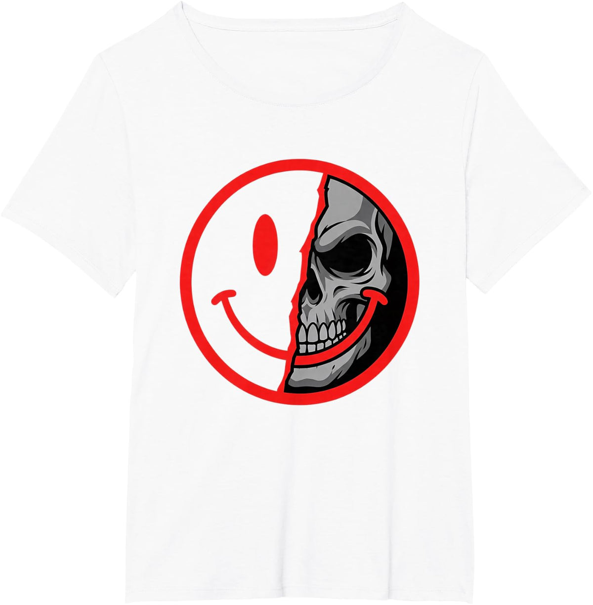 Edgy Half Face Skull Grunge Goth Aesthetic T-Shirt - White