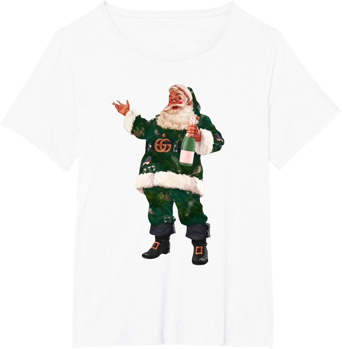 Retro Santa Claus Champagne Christmas Drinking Party Xmas T-Shirt - White