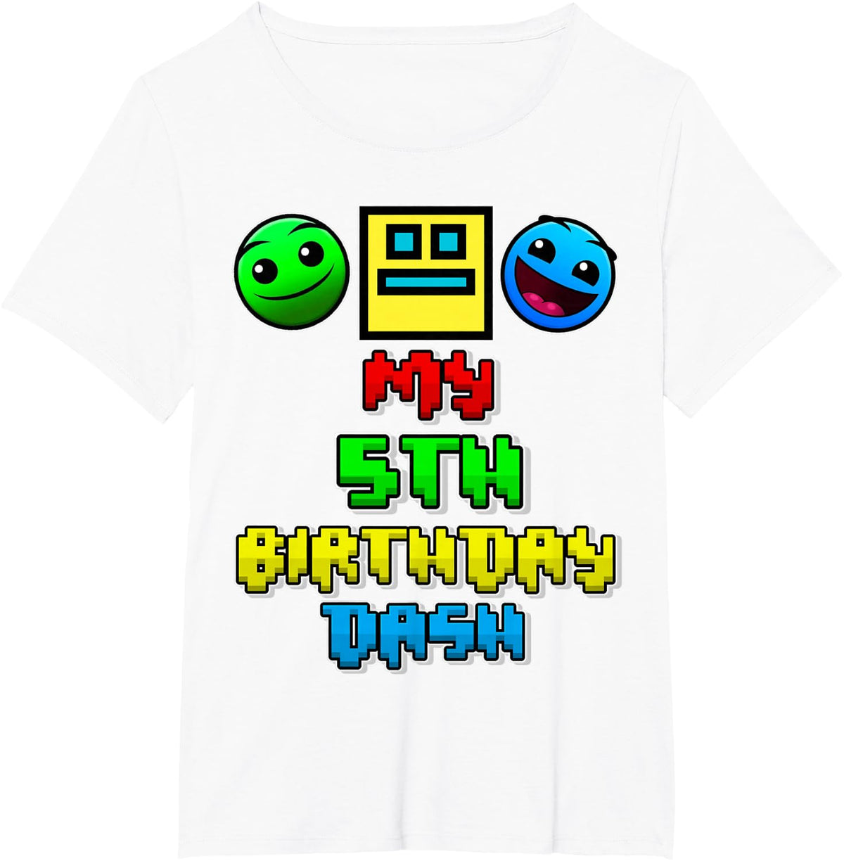 My 5th Birthday Dash Video Game Theme Kids 5 Party Geometry T-Shirt - White