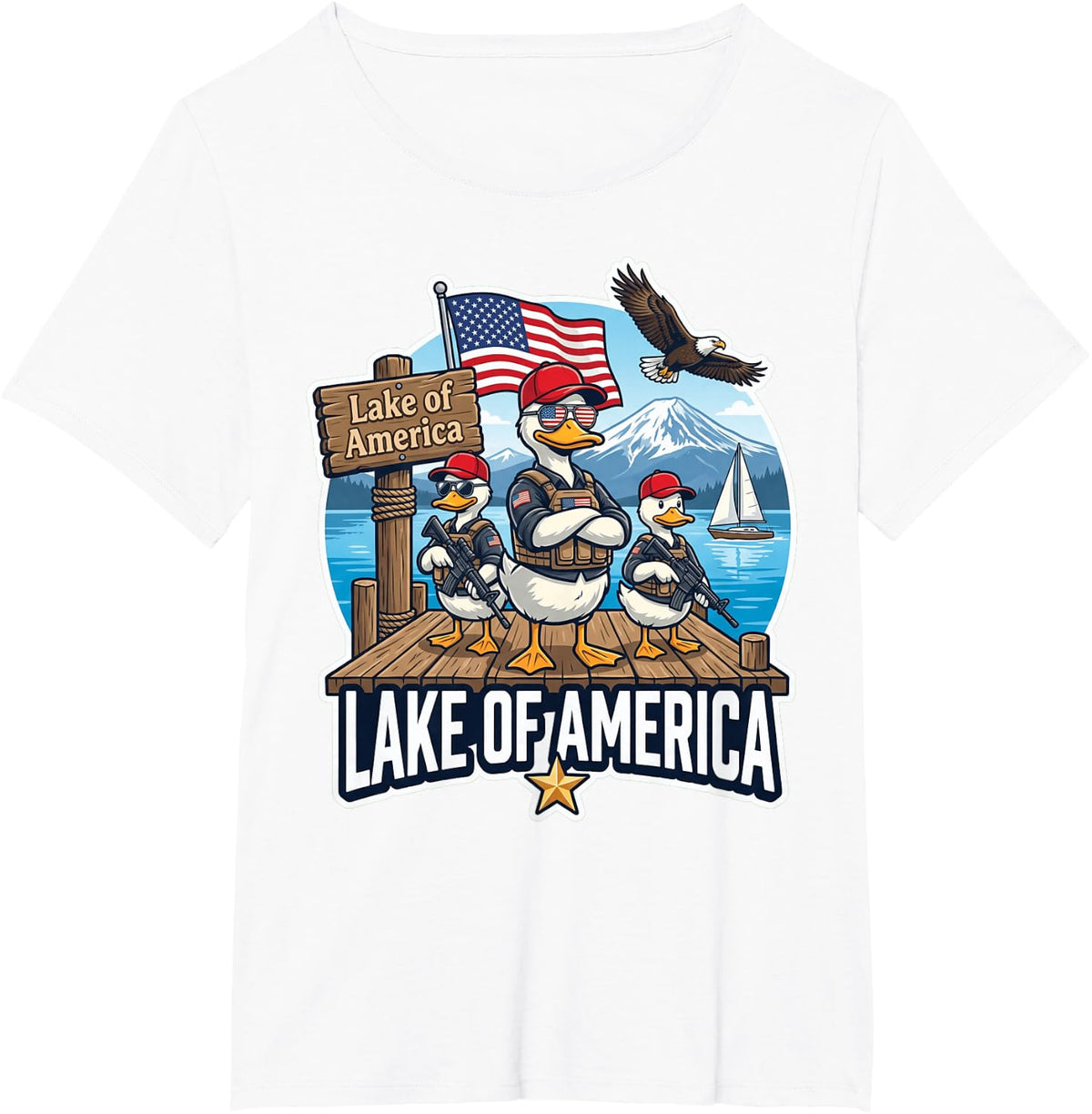Lake America Ducks Canadian Mullet Patriotic Great Lake T-Shirt - White