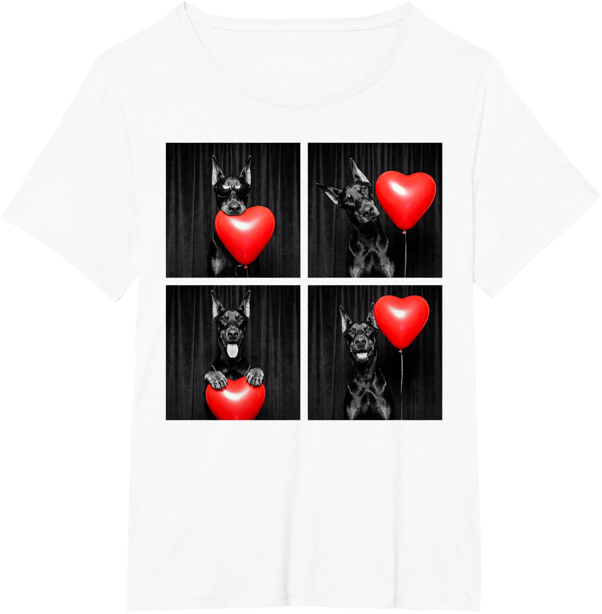 Funny Doberman Photobooth Dog Lover Design Valentines T-Shirt - White