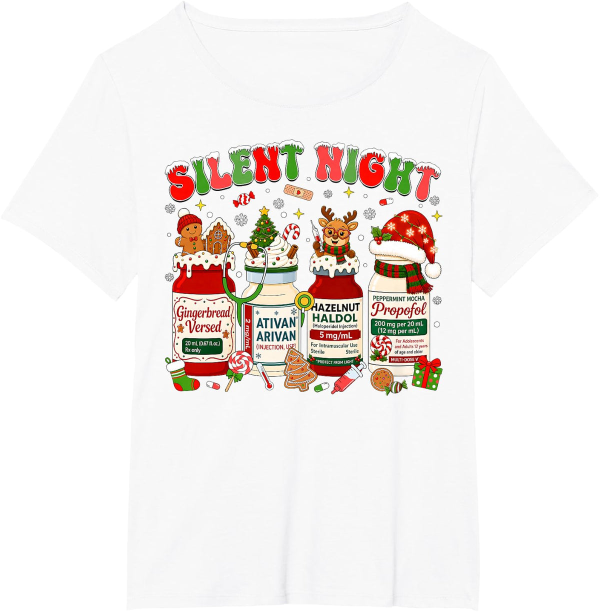 Christmas Retro Propofol Silent Night ER ED RN ICU Nurses T-Shirt - White