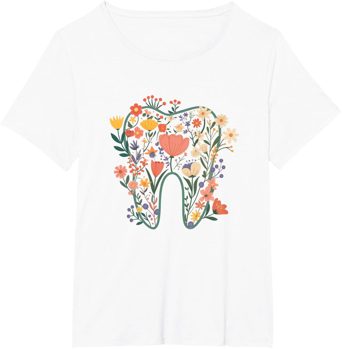 Floral Tooth Boho Flower Dental Student Dental Assistant T-Shirt - White