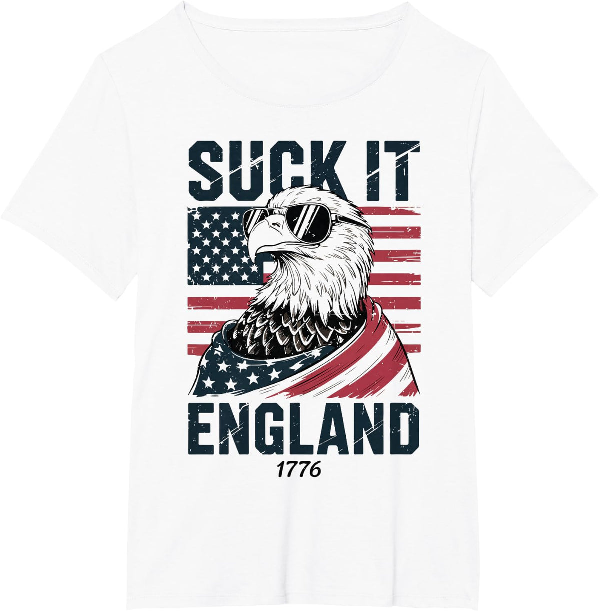 Youth Suck-It England 4th July Bald Eagle American Flag Men T-Shirt - White