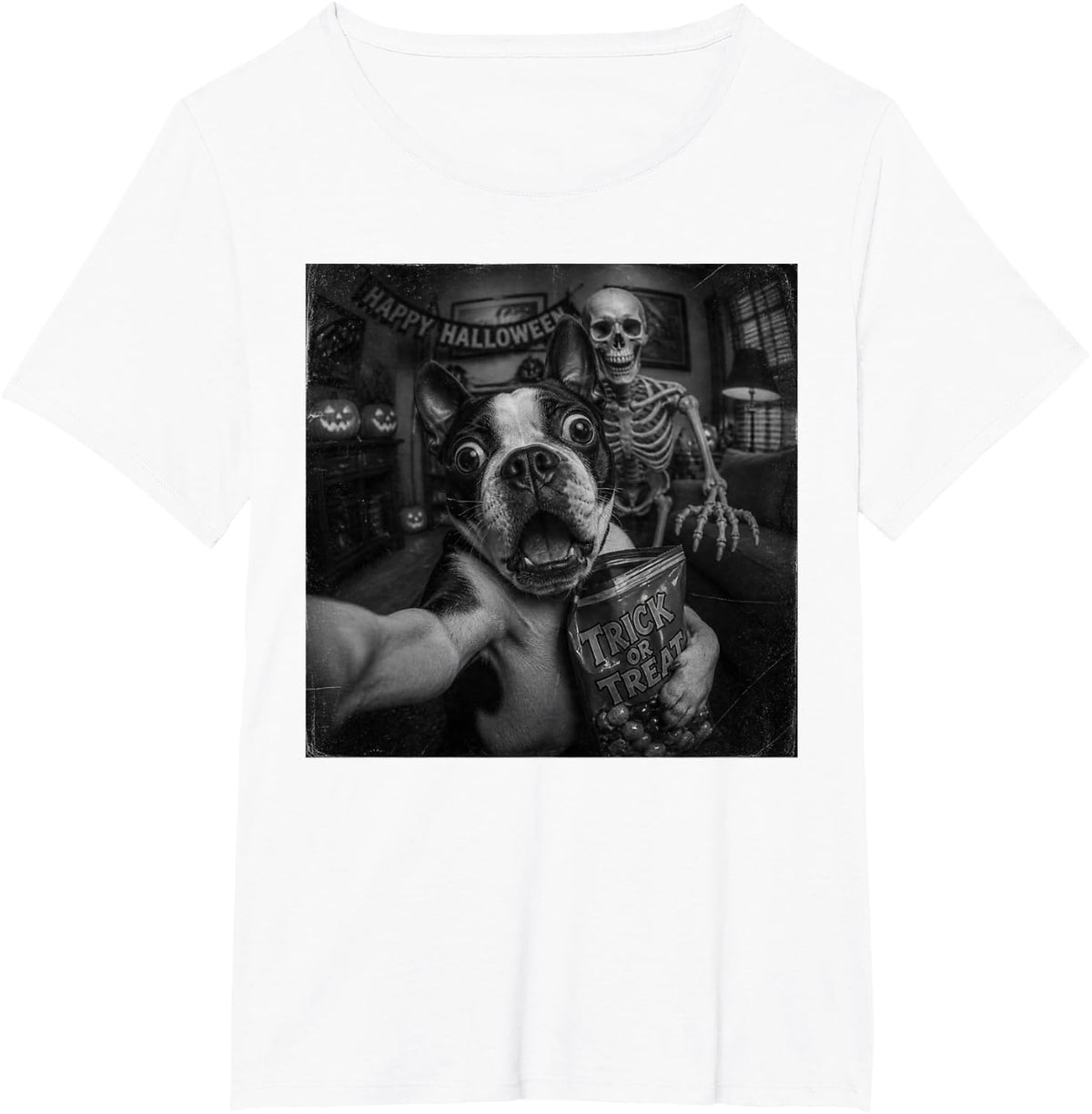Funny Halloween Boston Terrier T-Shirt - White
