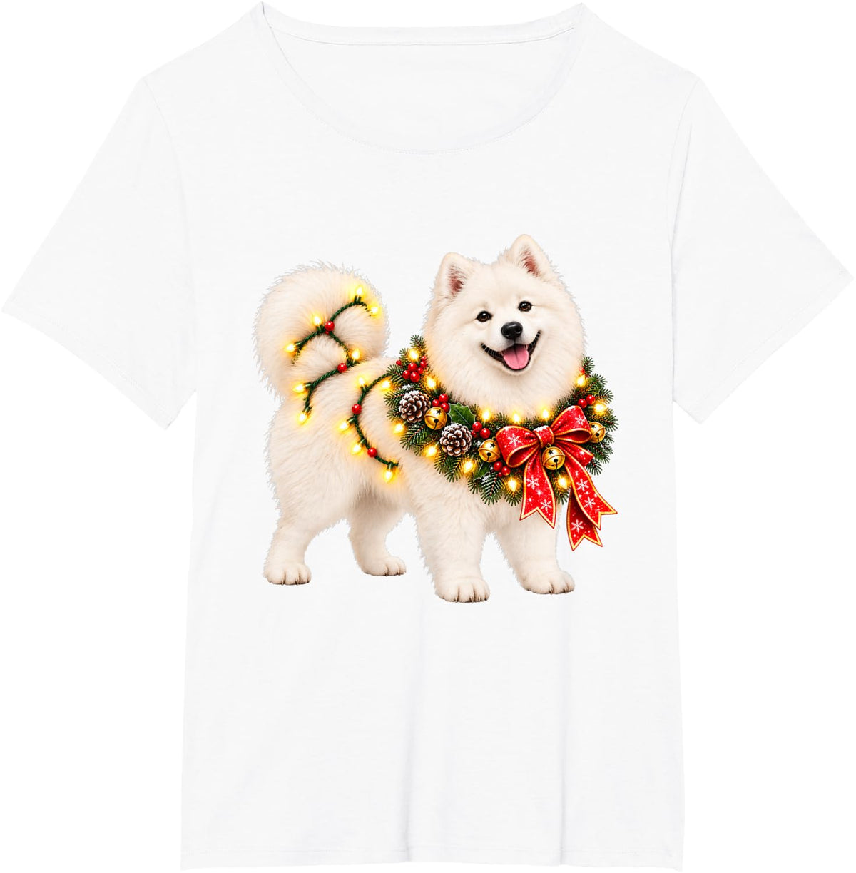 Samoyed Christmas Wreath Decoration Xmas Pajamas T-Shirt - White