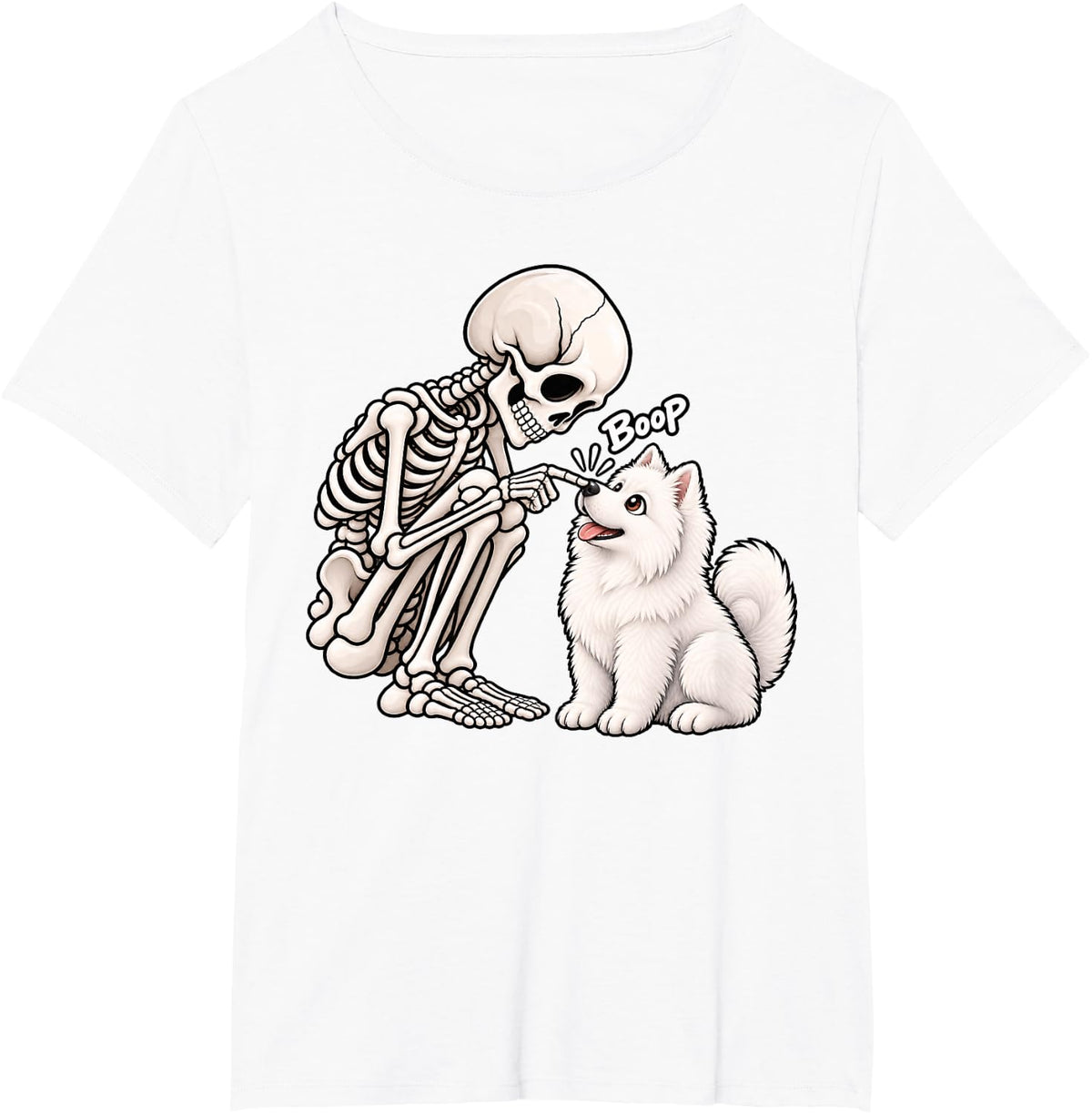 Funny Skeleton Samoyed Boop Halloween Dog Lover Mom T-Shirt - White
