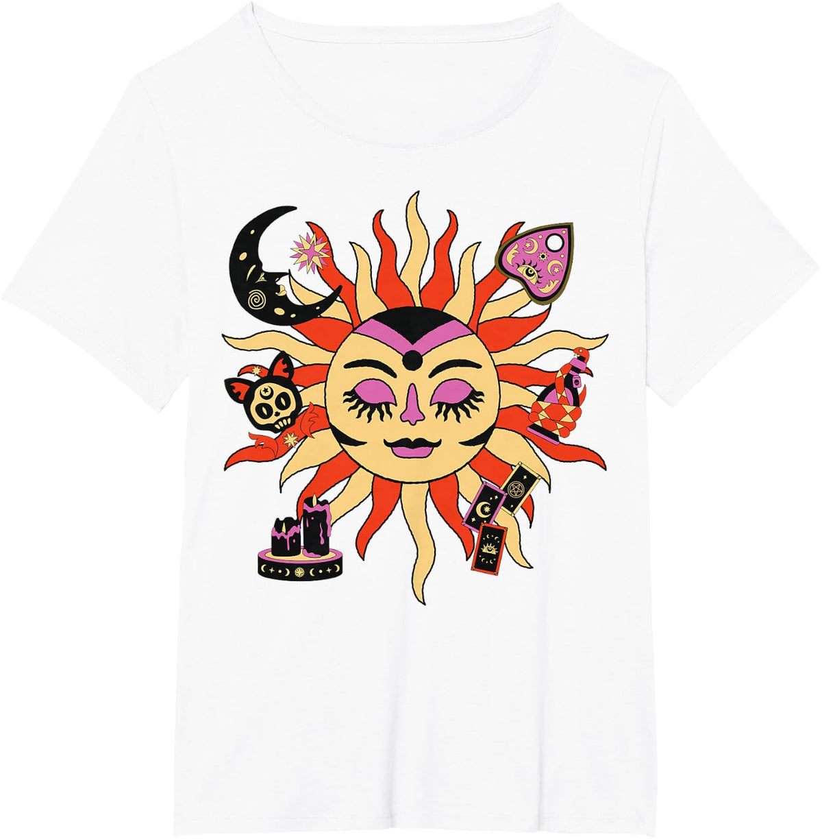 Celestial Sun Tarot Cards Mystical Moon Occult Aesthetic T-Shirt - White