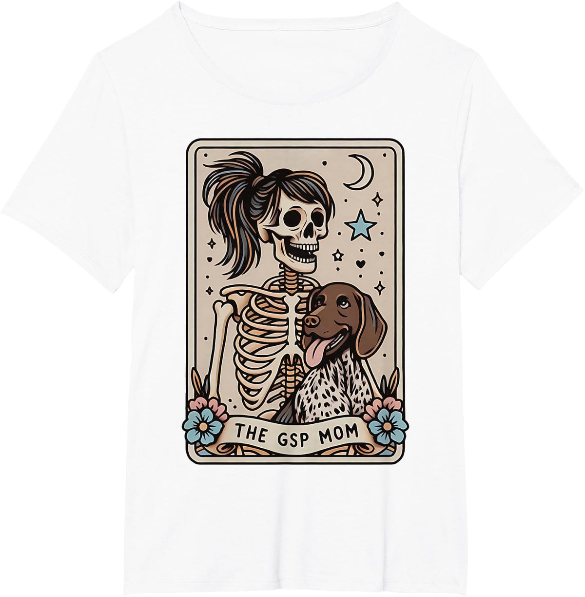 GSP Mom German Shorthair Mom Tarot Card Skeleton T-Shirt - White