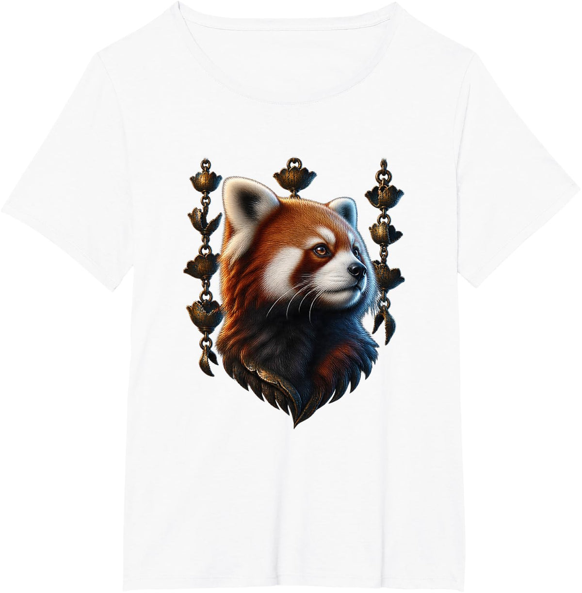 Red Panda with Bronze Rain Chains Forest Art T-Shirt - White