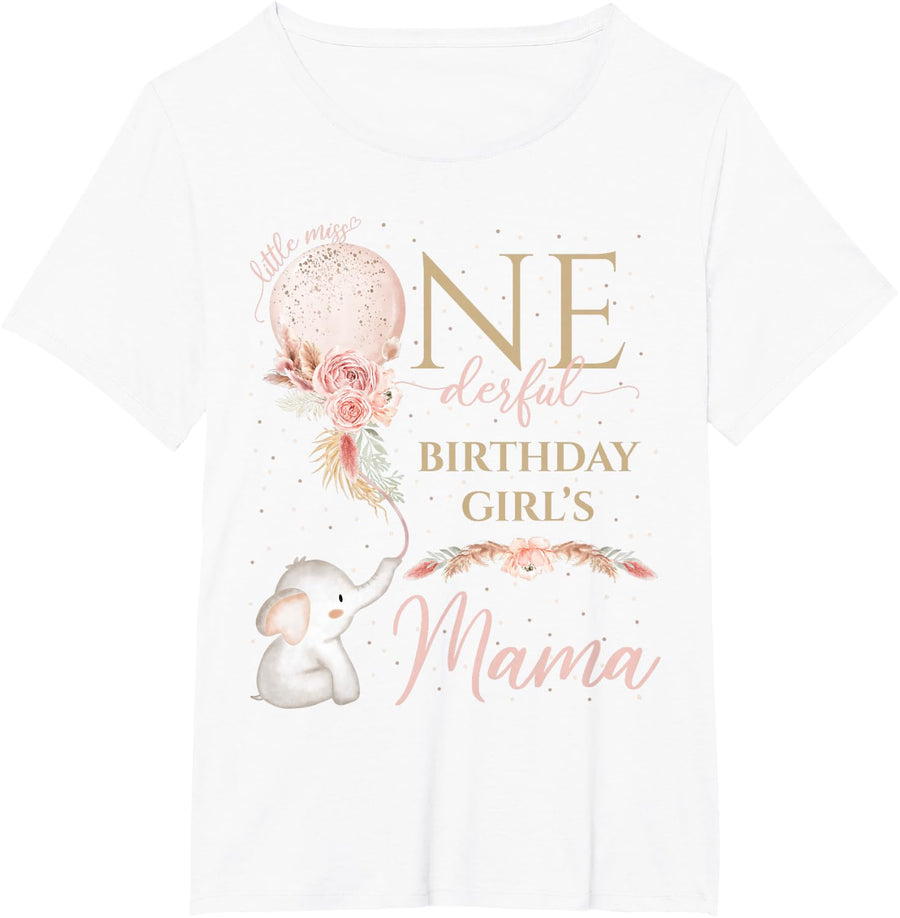 Mama Little Miss Onederful Boho Elephant Girl 1st Birthday T-Shirt - White