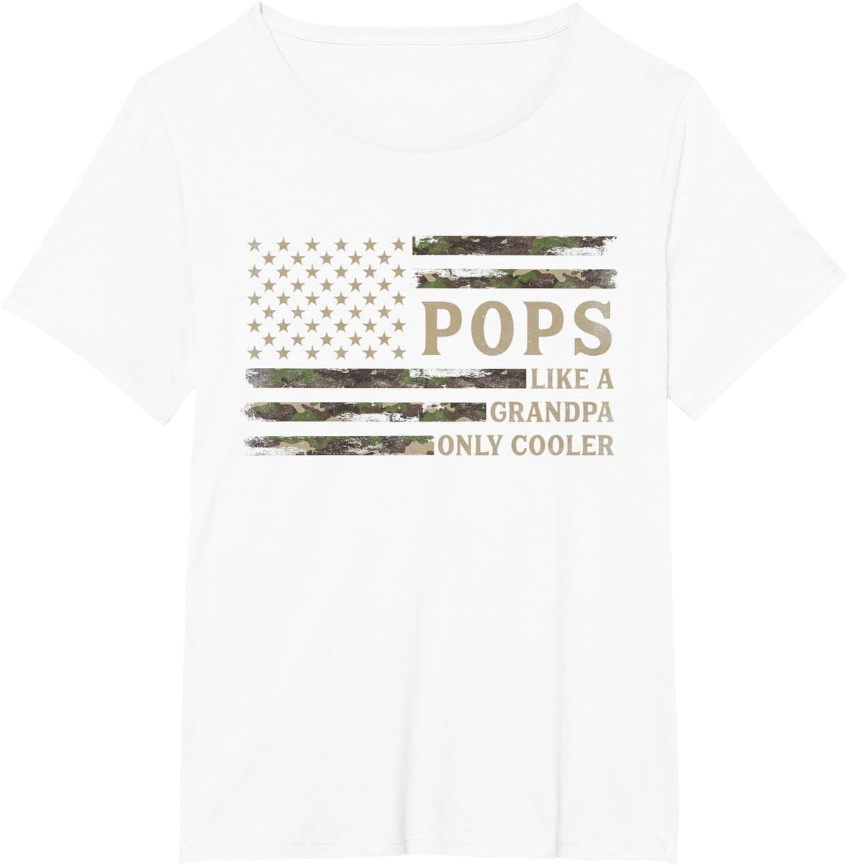 Pops Like A Grandpa Only Cooler Father's Day Camo USA Flag T-Shirt - White