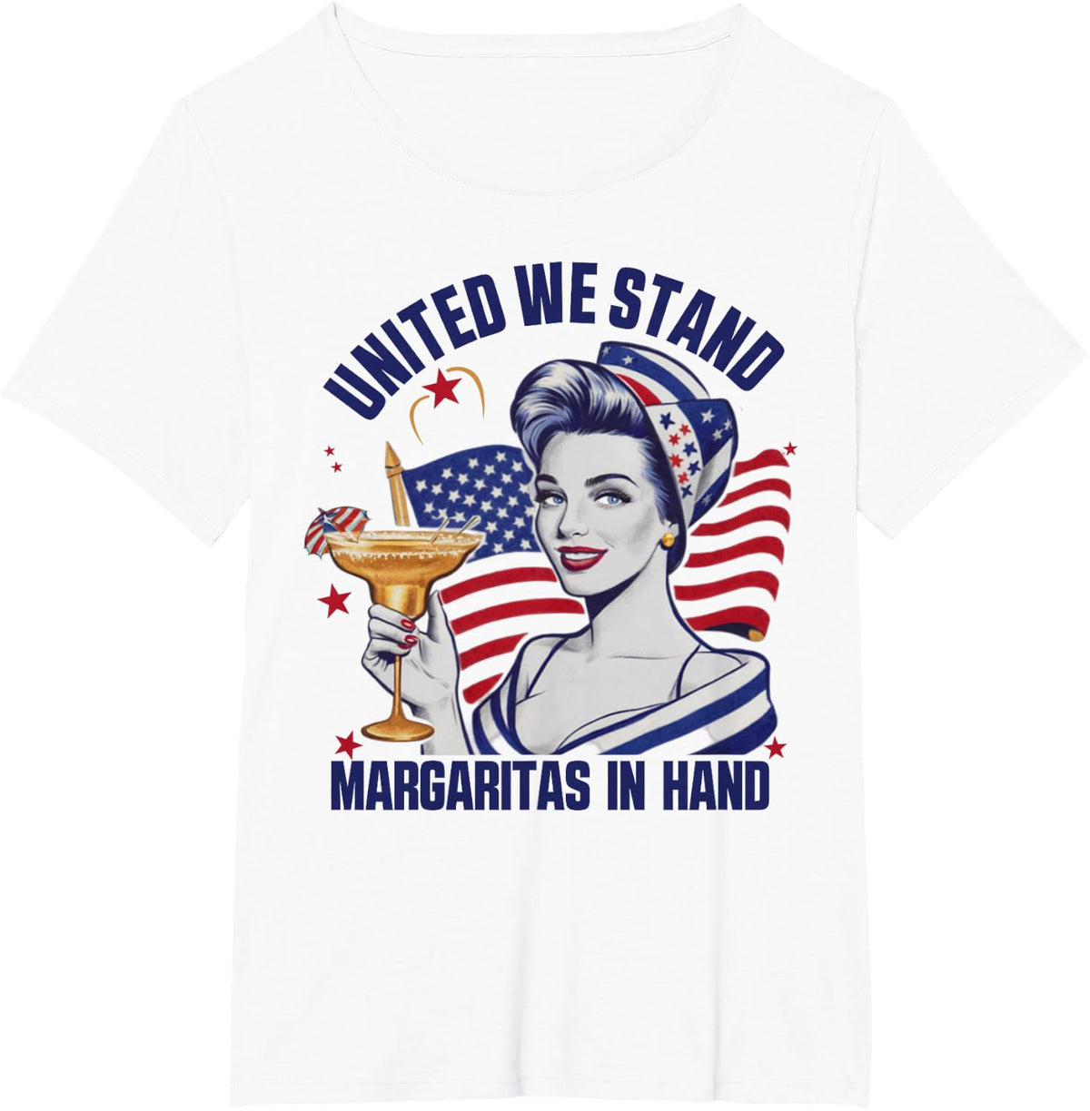 Womens 4th of july shirt united we stand margaritas in hand T-Shirt - White