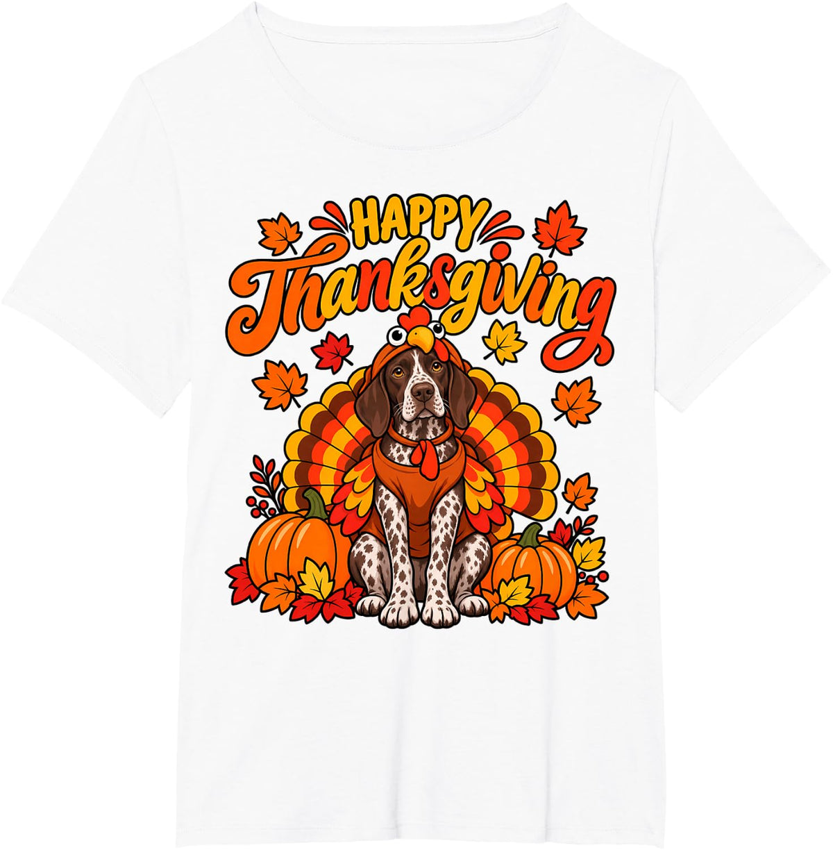 Happy Thanksgiving German Shorthaired Pointer Dog Turkey Day T-Shirt - White