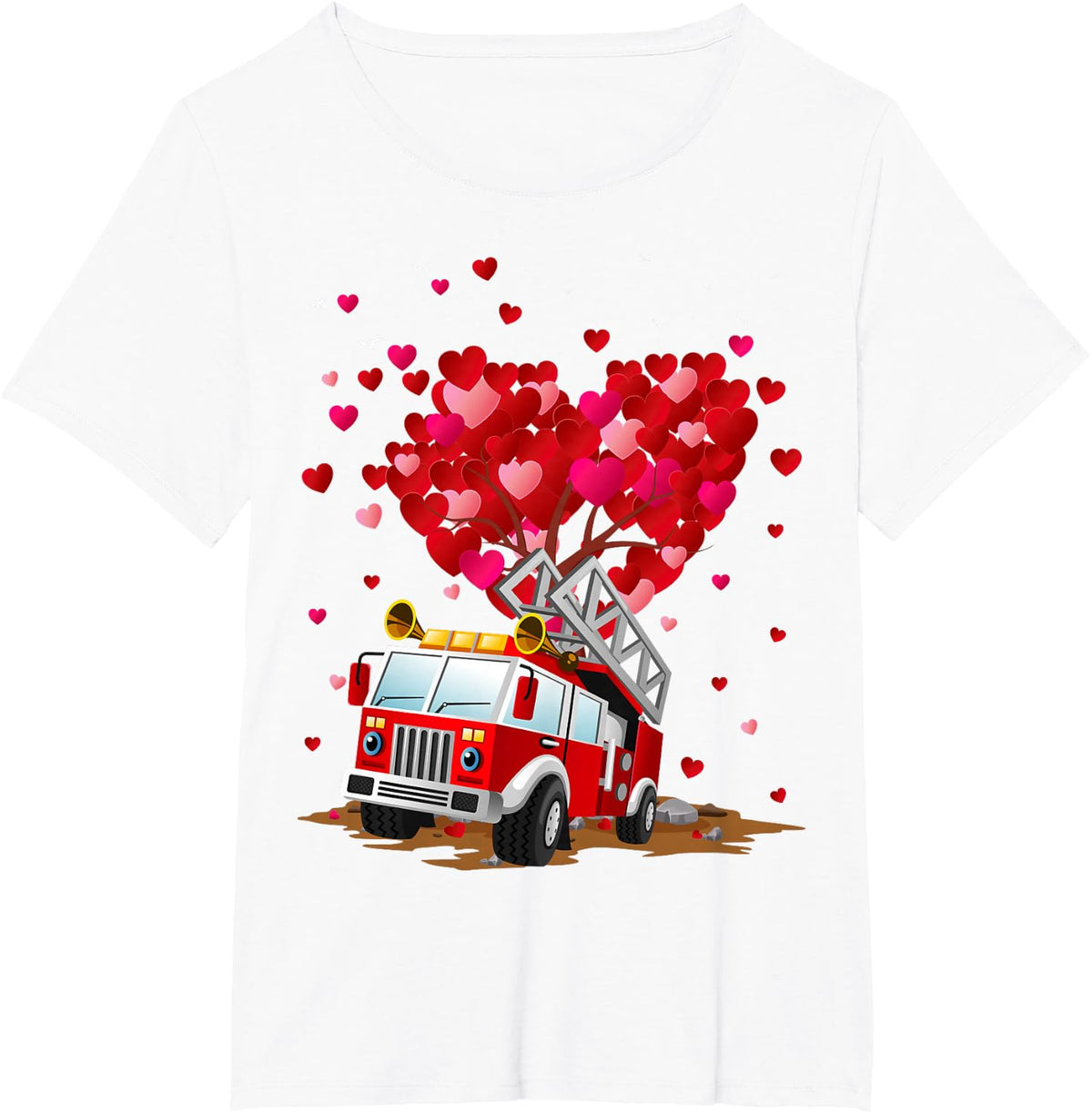 Funny Fire Truck Lover Heart Shape Fire Truck Valentines Day T-Shirt - White