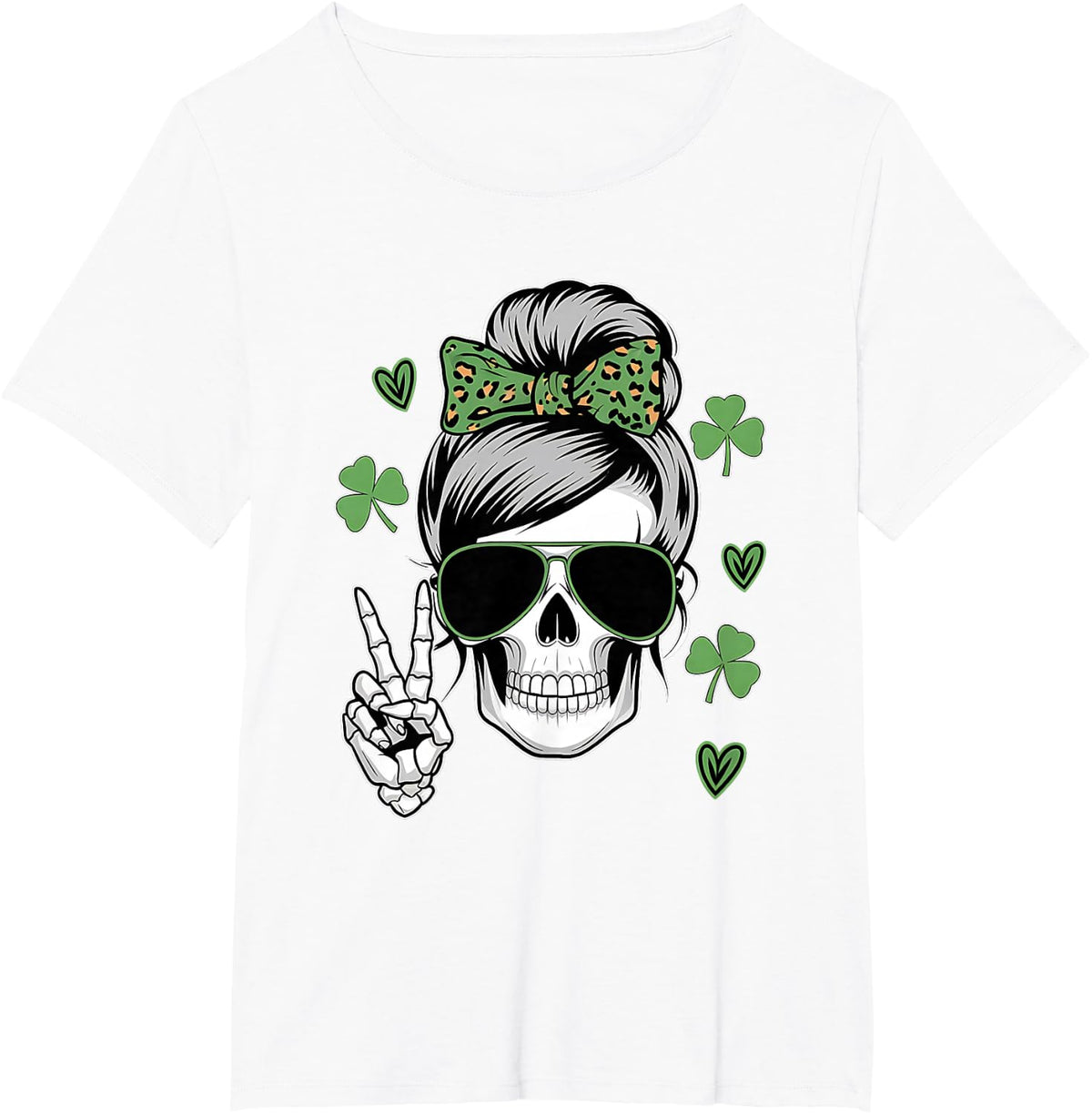 St Patricks Day Skull Messy Bun Saint Pattys Paddys Women T-Shirt - White