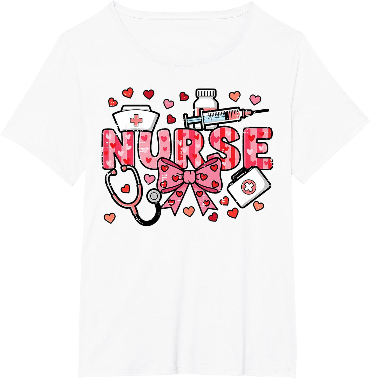 Valentines Day Nurse Plaid Stethoscope Scrub Top Women Men T-Shirt - White