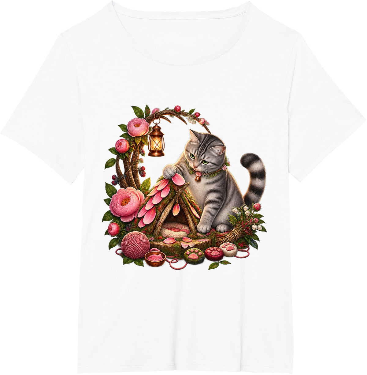 Silver Tabby Cat Petal Shelter Garden T-Shirt - White