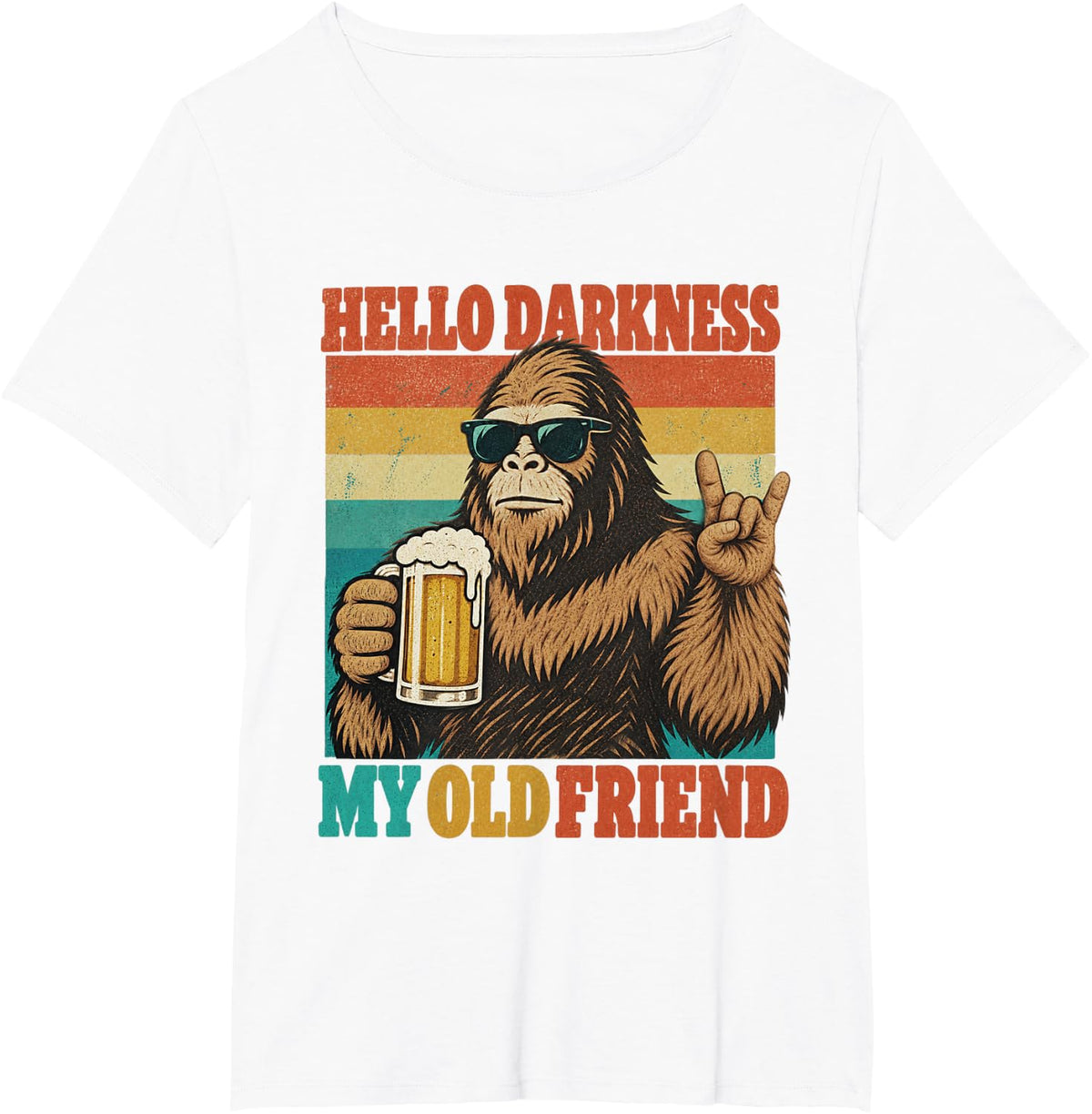 Hello Darkness My Old Friend Bigfoot Rock On Men Prost Beer T-Shirt - White