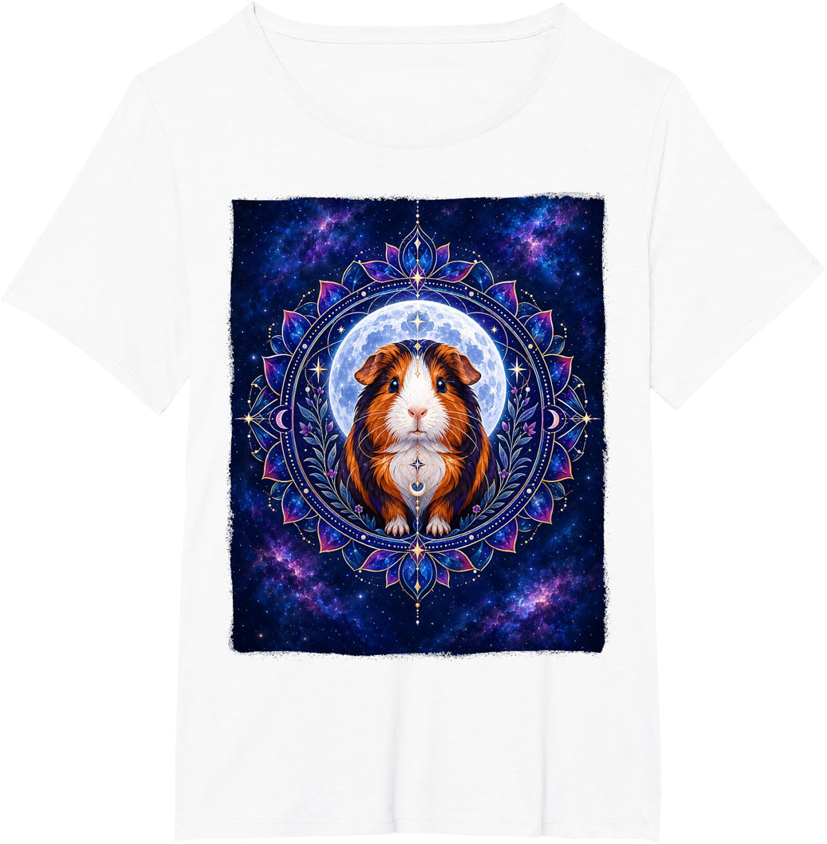 Guinea Pig Moon Mandala Celestial Cosmic Galaxy Magical Cavy T-Shirt - White