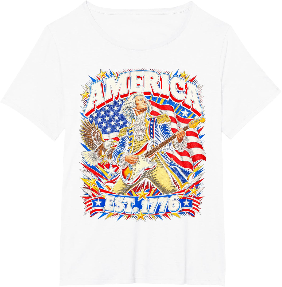 George Washington Playing Guitar Funny 4th of July President T-Shirt - White