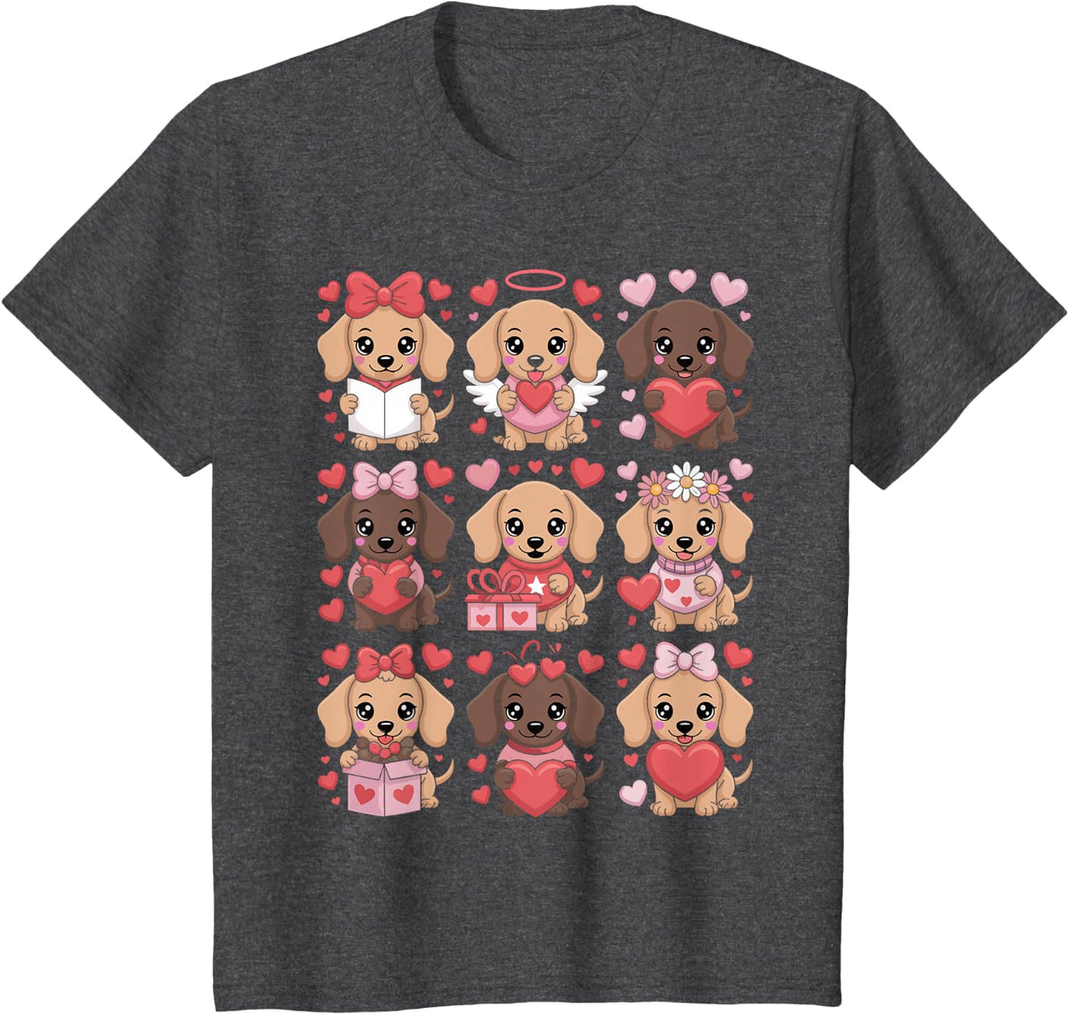 Cute Dachshund Valentine's Day Wiener Doxie Dog Lover Heart T-Shirt - Dark Heather Grey