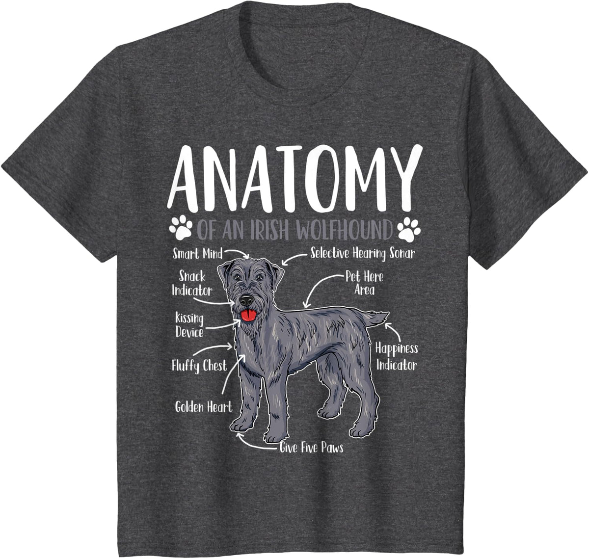 Irish Wolfhound Dog Anatomy T-Shirt - Dark Heather Grey