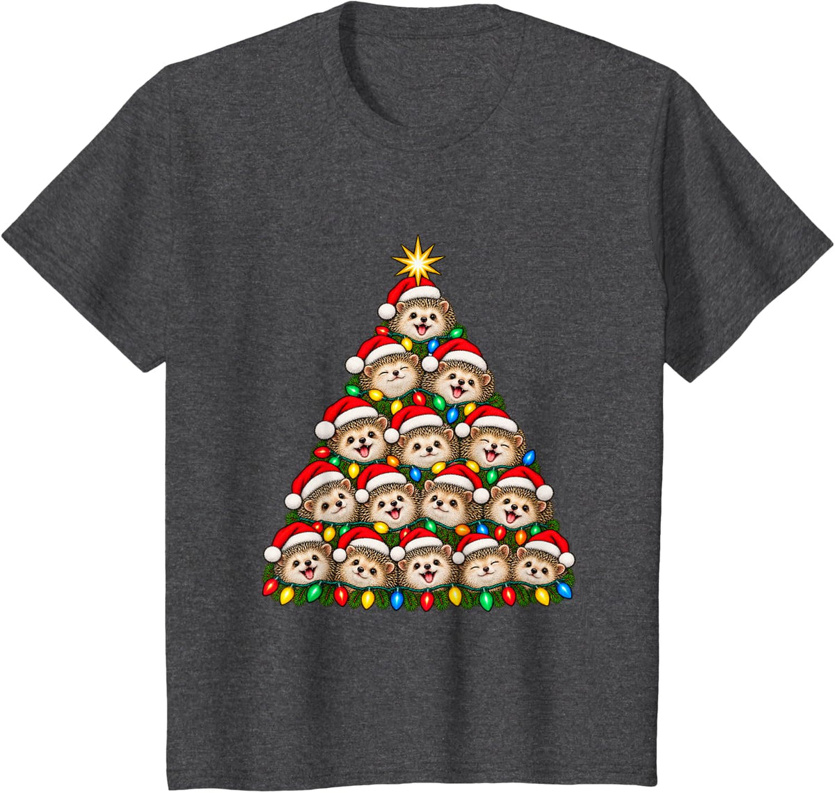 Hedgehogs Christmas Tree Cute Santa Hat Hedgehog Lover Xmas T-Shirt - Dark Heather Grey