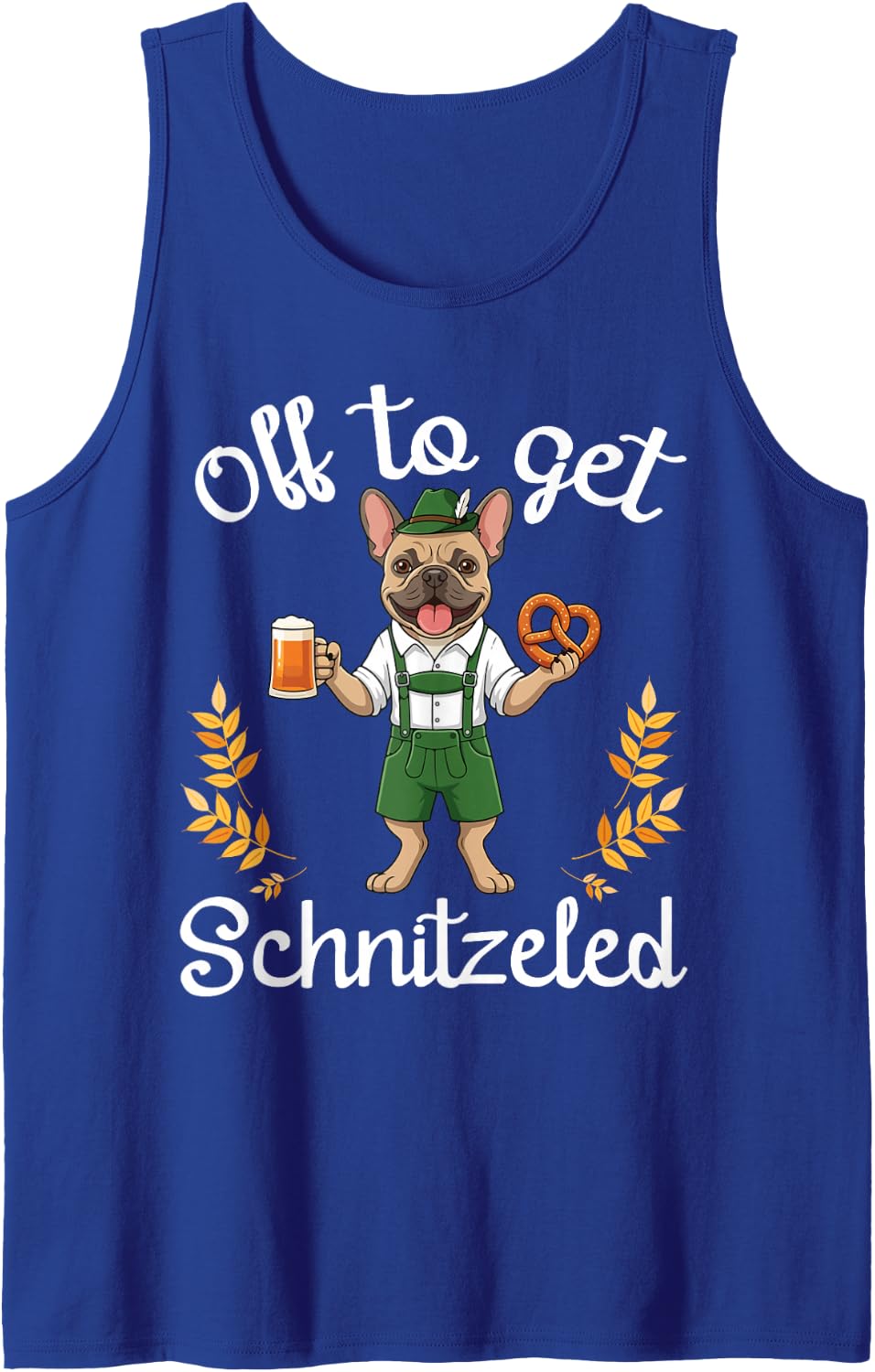 Off to Get Schnitzeled French Bulldog Oktoberfest Beer Lover Sleeveless Tank Top - Royal Blue