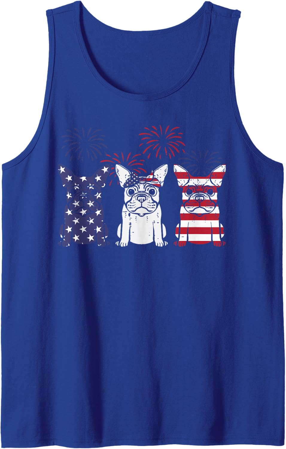 3 US Flag French Bulldogs 4th of July Patriotic Frenchie Dog Tank Top - Royal Blue