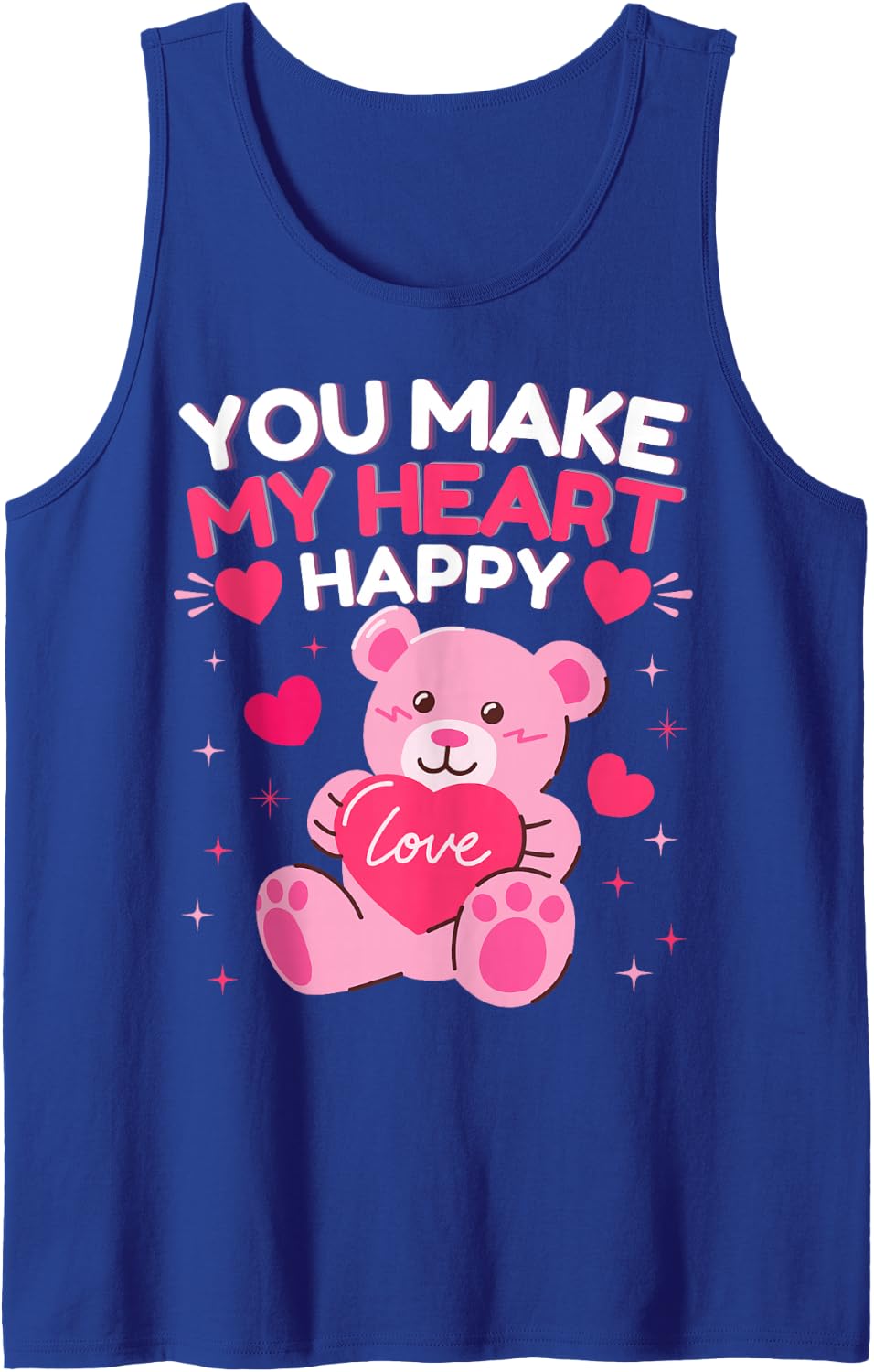 Cute Valentine Shirt for Teens Heart Bear Tee Tank Top - Royal Blue