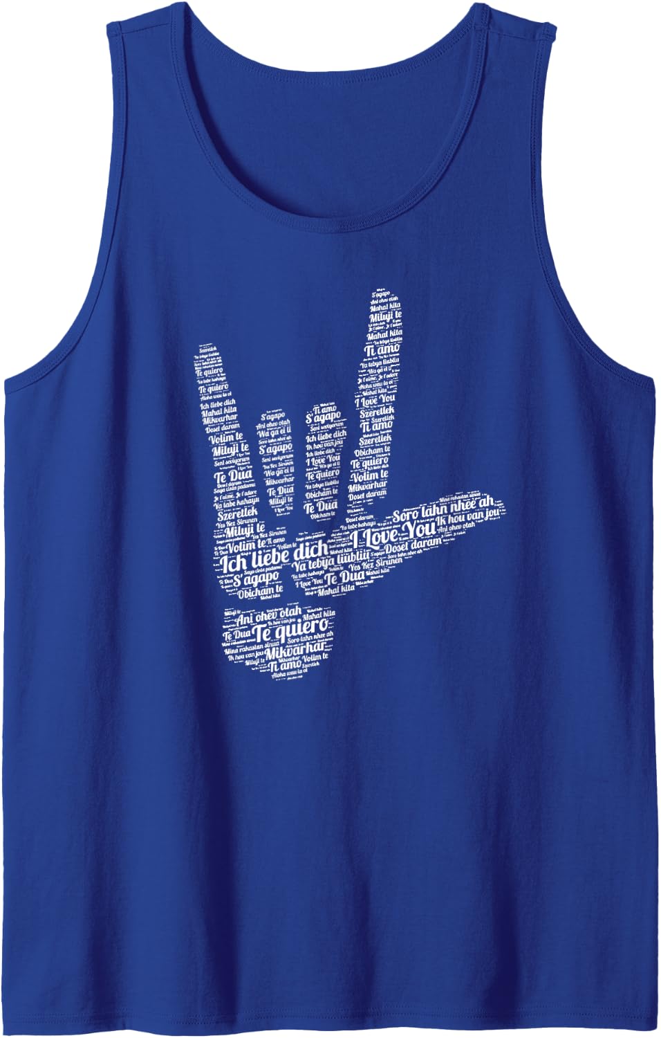 ASL Sign I Love You in 40 Different Languages ASL Sleeveless Tank Top - Royal Blue