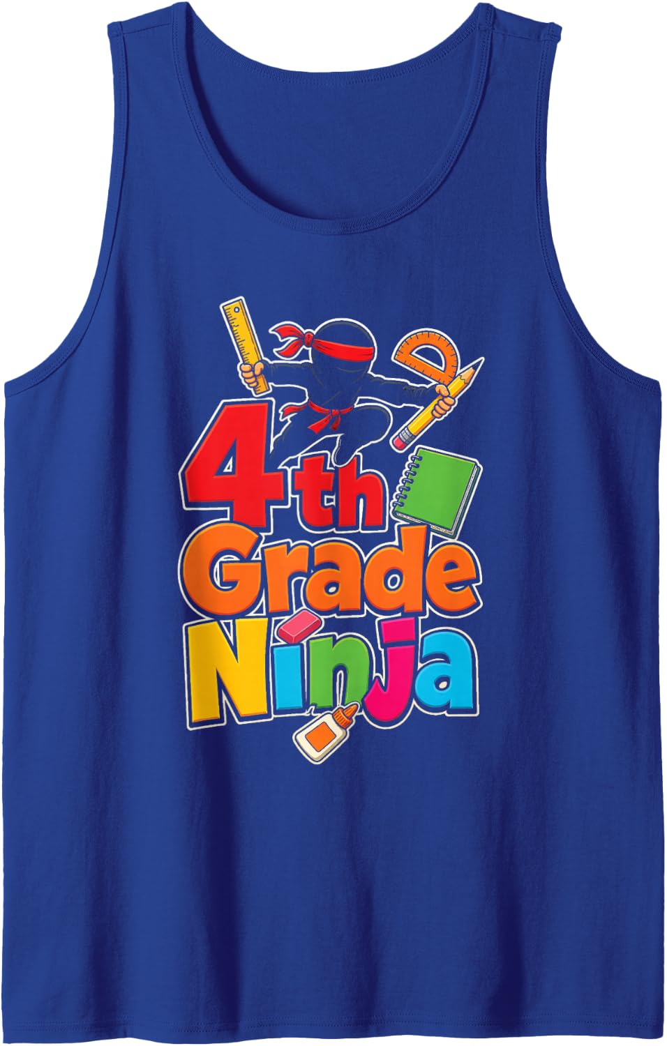 4th Grade Ninja Cartoon Kids First Day Ruler Protractor Sleeveless Tank Top - Royal Blue