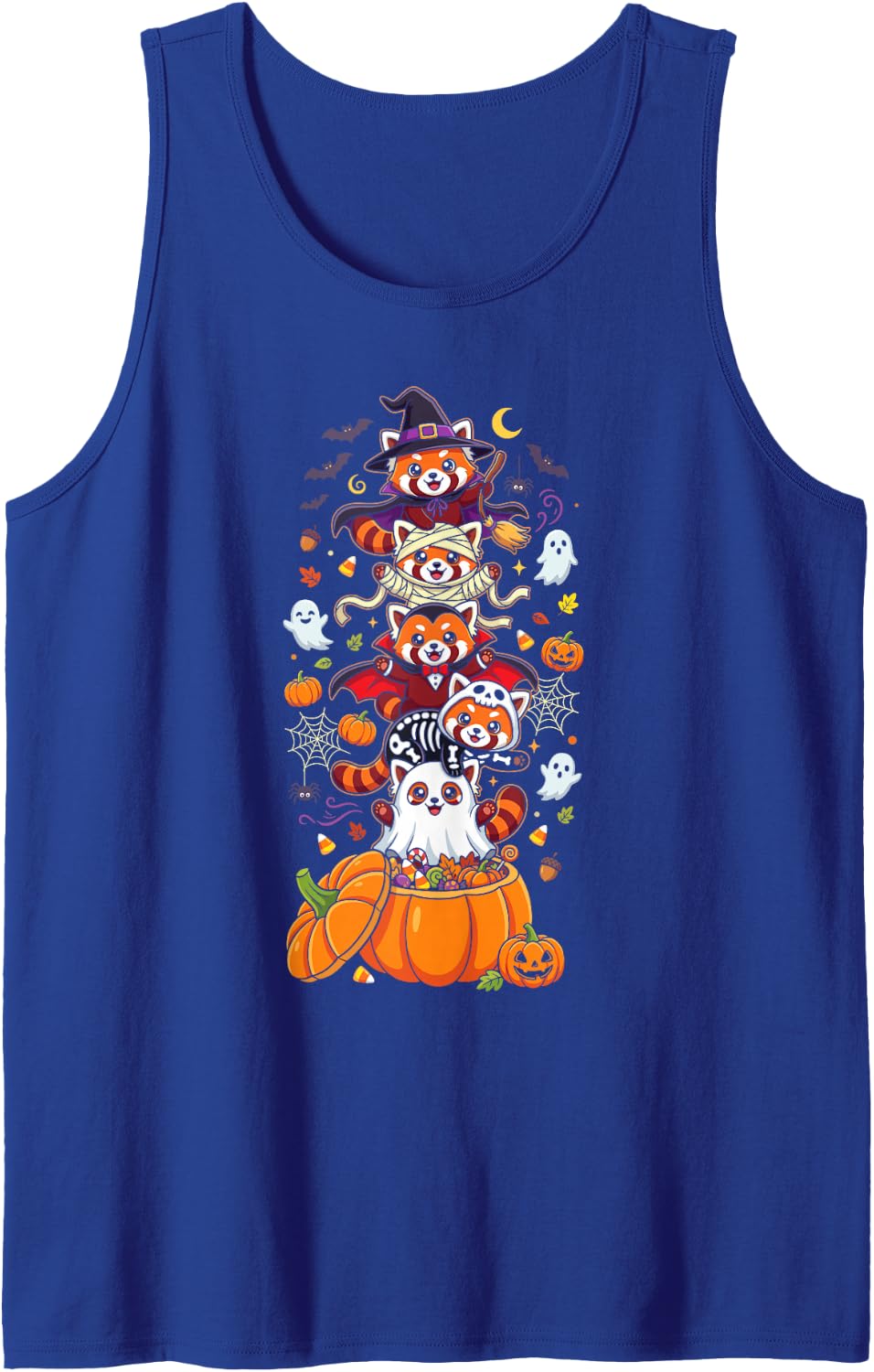 Red Panda Witch Vampire Ghost Halloween Kids Mens Womens Sleeveless Tank Top - Royal Blue