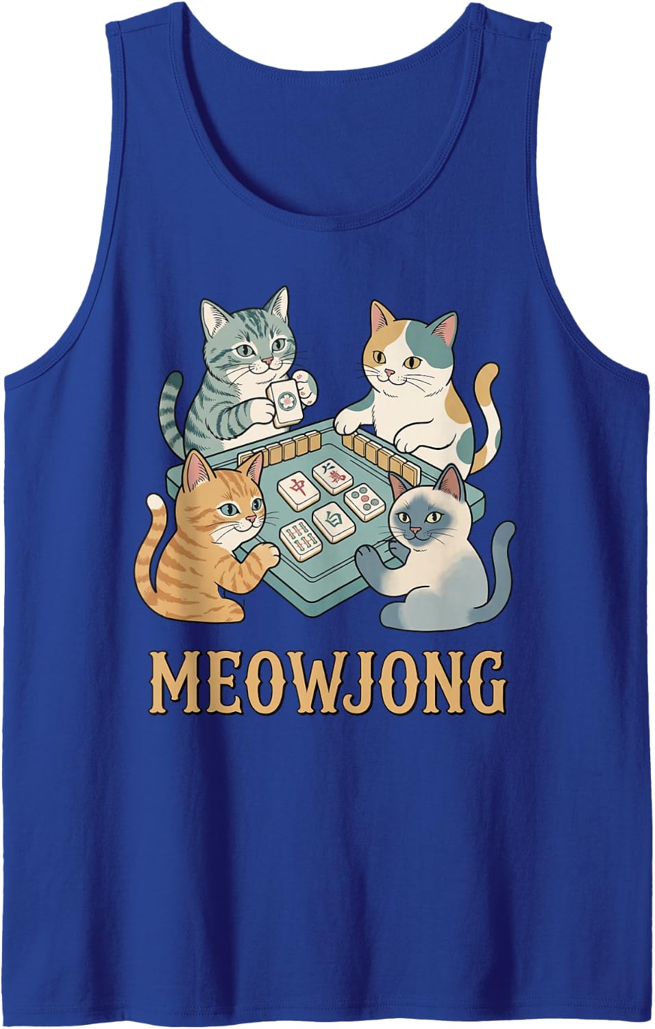 Meowjong Mah Jongg Lover Dice Chinese Game Cat Mahjong Sleeveless Tank Top - Royal Blue