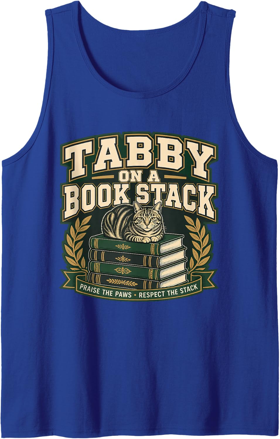 Tabby ON A Book Stack Cat Reading Book Lover Reader Tank Top - Royal Blue