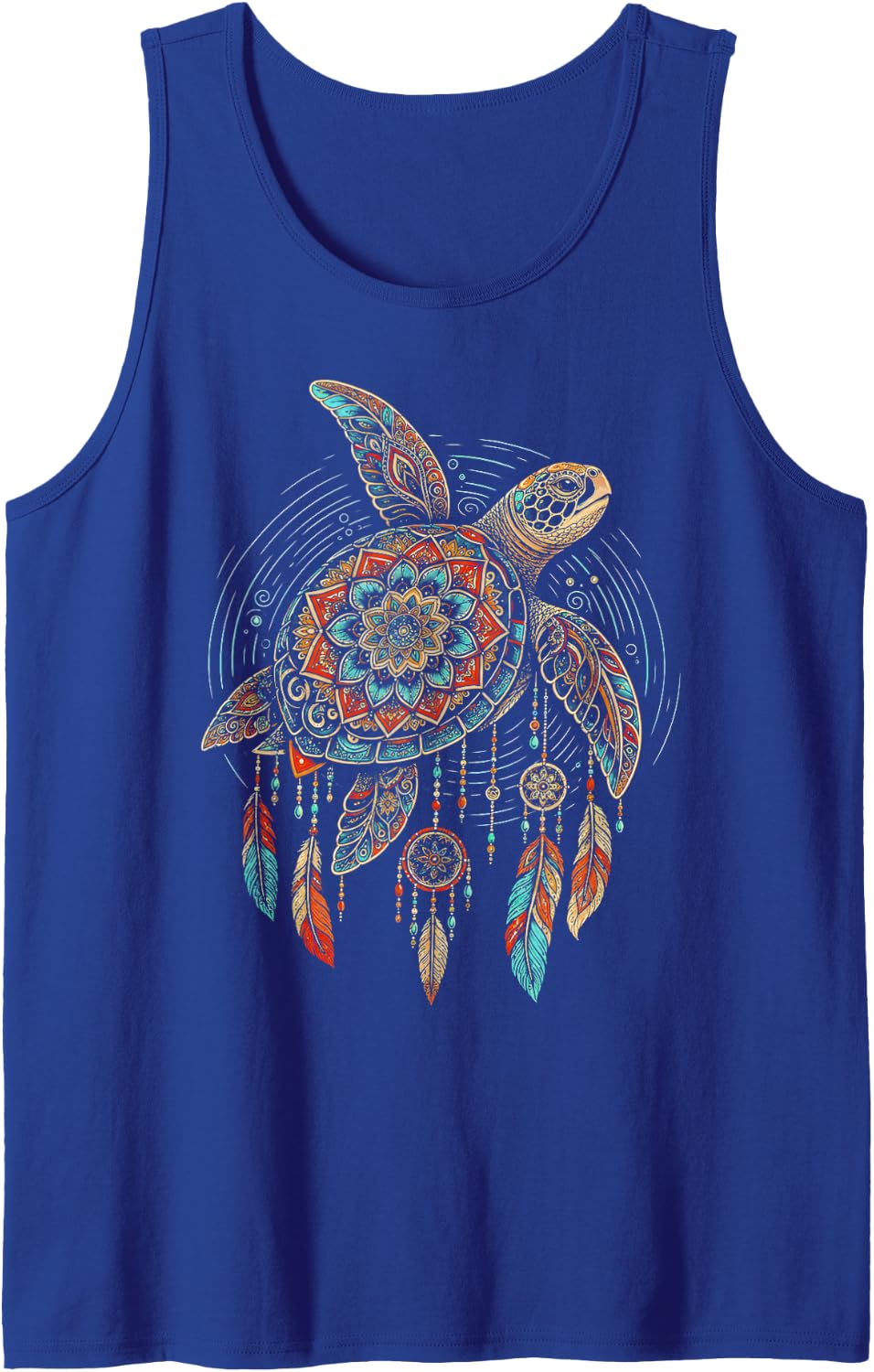 Dreamcatcher Native American Indian Tribal Arts Sea Turtle Sleeveless Tank Top - Royal Blue